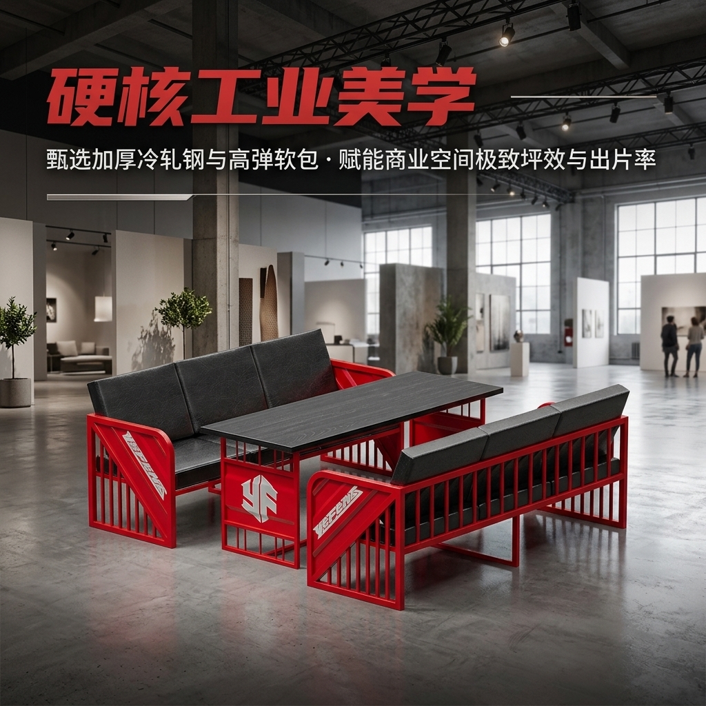 工业风酒吧桌椅组合清吧定制铁艺集装箱复古奶茶店咖啡厅卡座沙发 - 产品图片