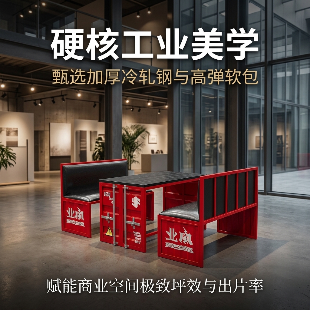 酒吧桌椅组合奶茶店咖啡厅酒吧清吧工业风复古铁艺集装箱卡座沙发 - 产品图片