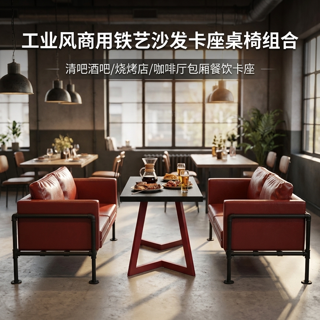 工业风酒吧沙发卡座接待餐桌网红奶茶店烧烤店清吧咖啡厅桌椅组合 - 产品图片