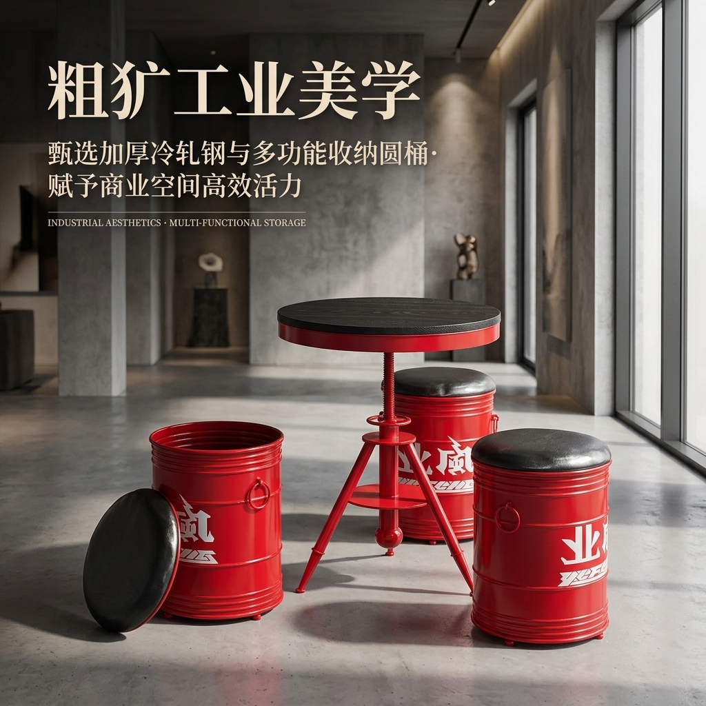 工业风桌椅组合网红奶茶店咖啡厅等候接待区域酒吧清吧露营风桌椅 - 产品图片