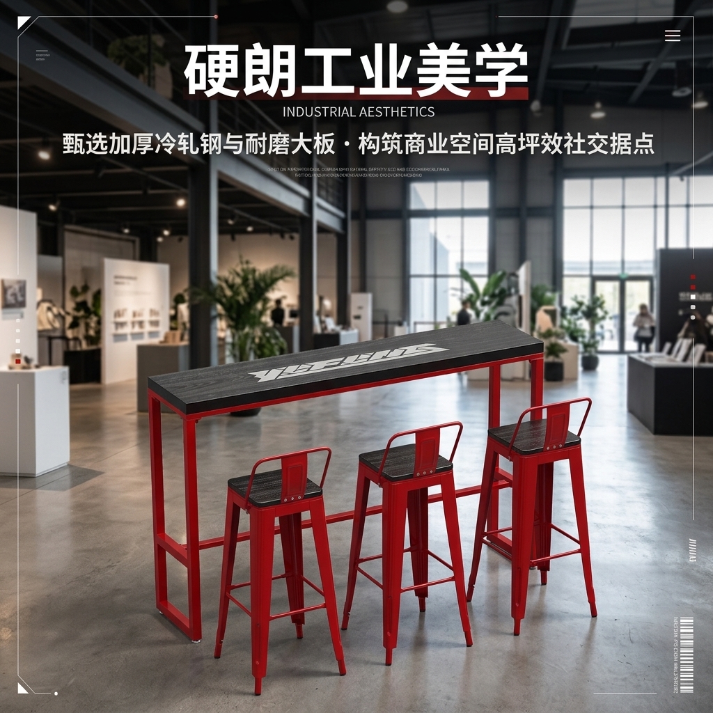 工业风吧台桌酒吧清吧酒馆奶茶店桌椅组合靠墙创意铁艺长条高脚桌 - 产品图片