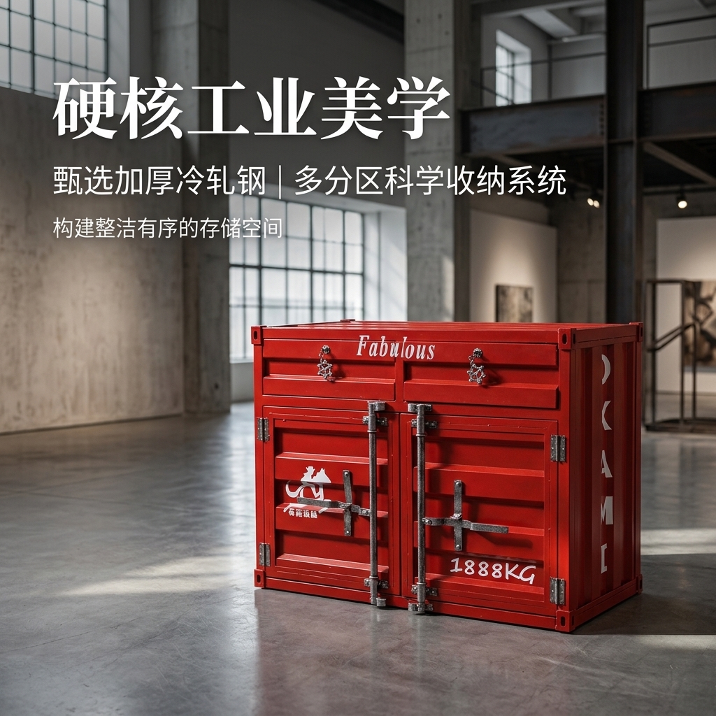 工业风复古餐柜创意文件柜集装箱设计做旧铁柜子玄关储物柜收纳柜 - 产品图片