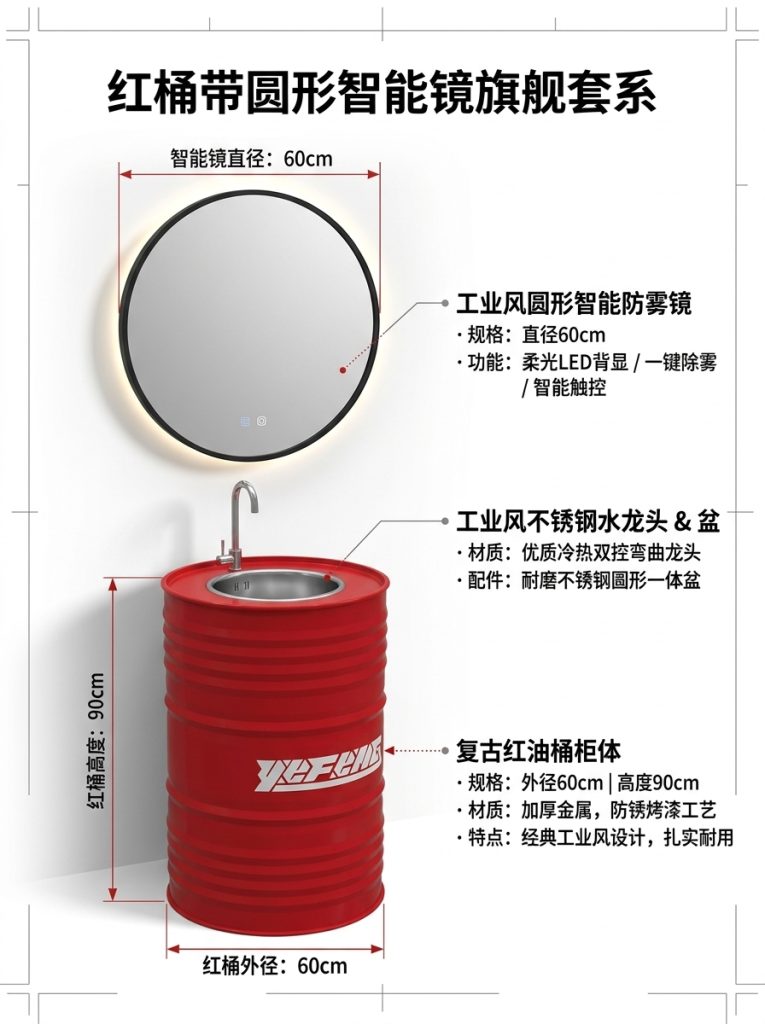 铁艺洗手盆复古工业风油桶创意卫生间洗漱台厕所个性洗手池洗手台 - 产品图片