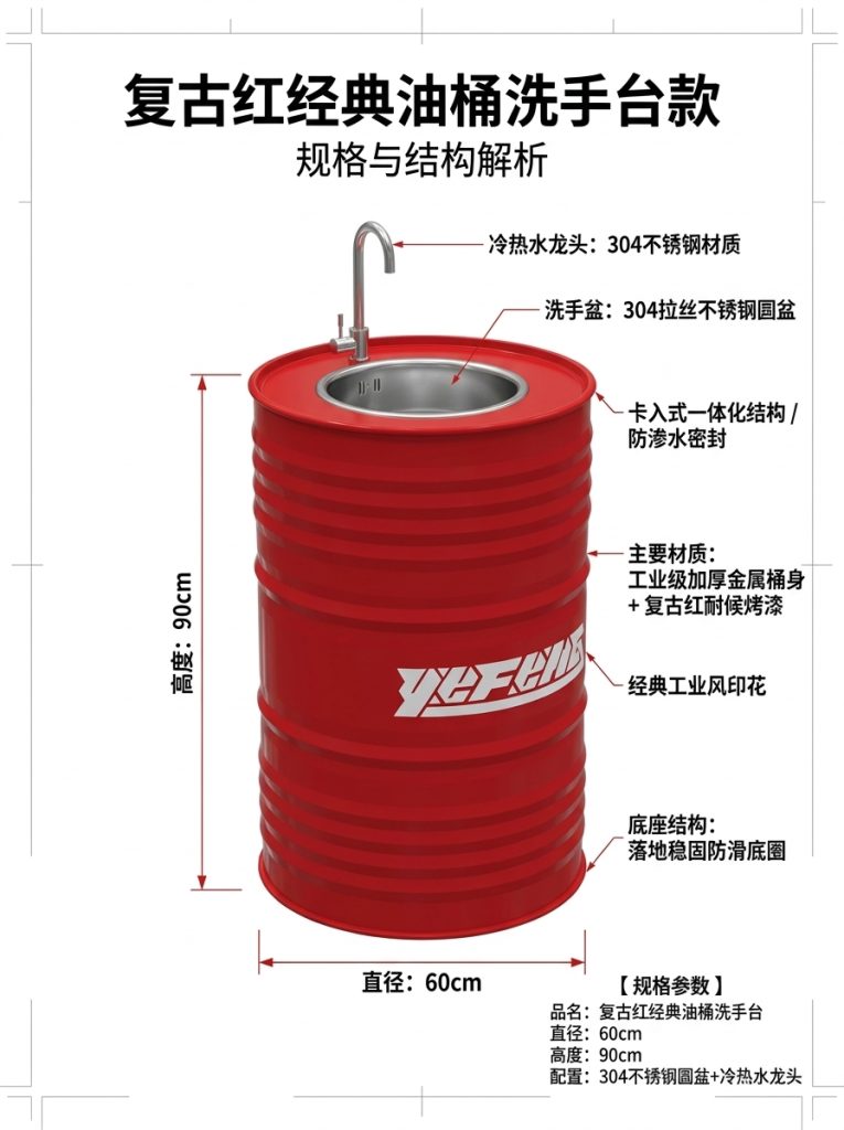 铁艺洗手盆复古工业风油桶创意卫生间洗漱台厕所个性洗手池洗手台 - 产品图片