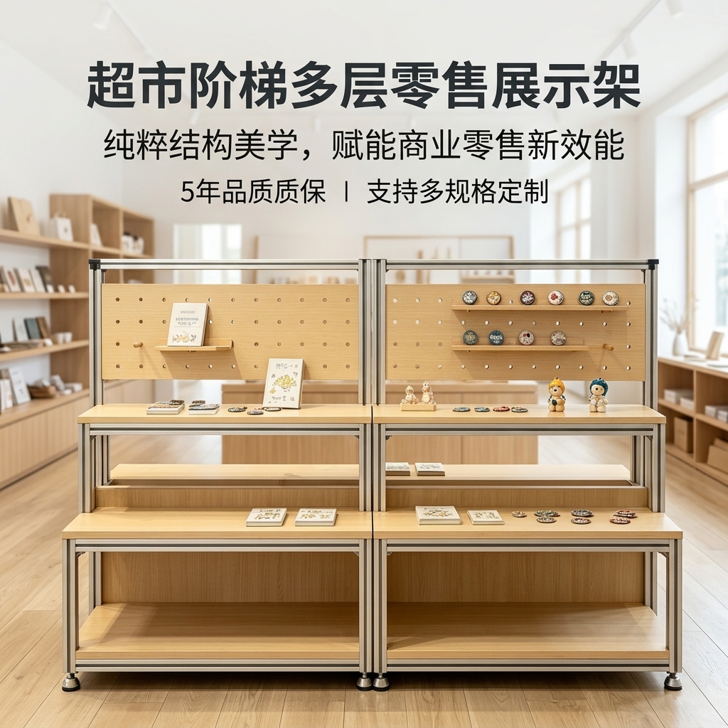 阶梯置物架商超多层陈列架海洋板店铺展示架洞洞板落地式收纳货架 - 产品图片