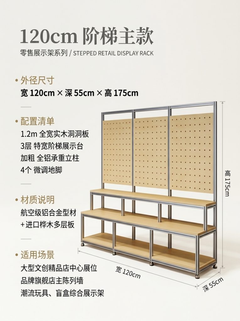 阶梯置物架商超多层陈列架海洋板店铺展示架洞洞板落地式收纳货架 - 产品图片