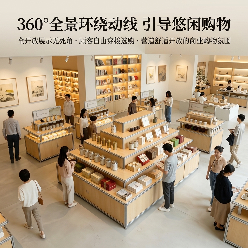 木质多层展示架中岛流水台商业陈列架简约现代展柜茶叶店文创展柜 - 产品图片