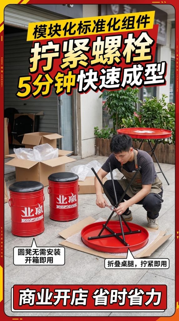 工业风桌椅组合奶茶咖啡店商用创意汽修店铺健身房休息区等候座椅 - 产品图片
