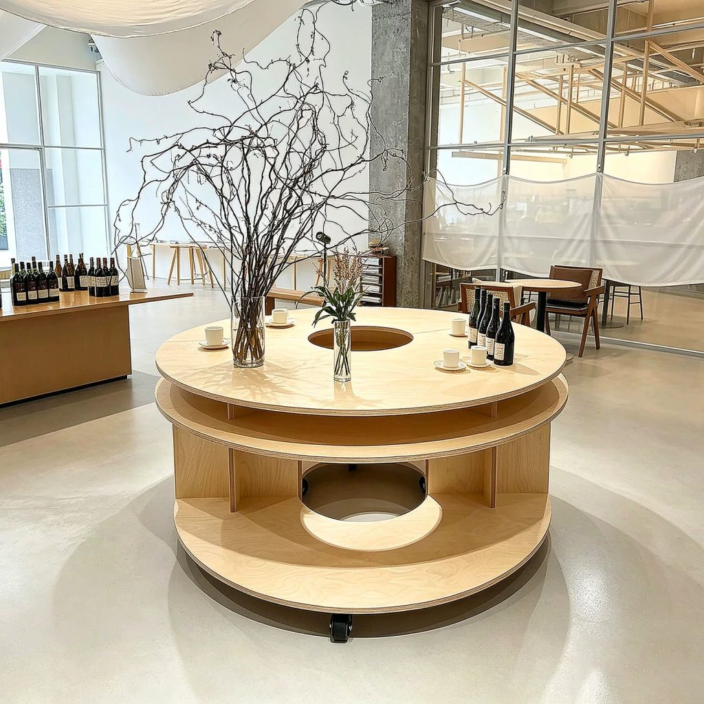 海洋板异形中岛台商业空间展示台咖啡店设计感桌椅圆弧形流水台 - 产品图片