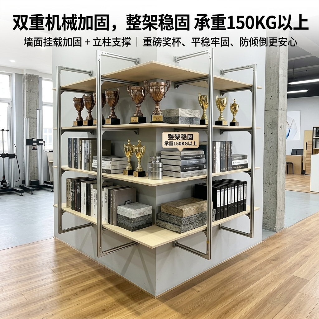 铝型材海洋板多层家用展示架客厅收纳架奖杯陈列架拐角墙上置物架 - 产品图片