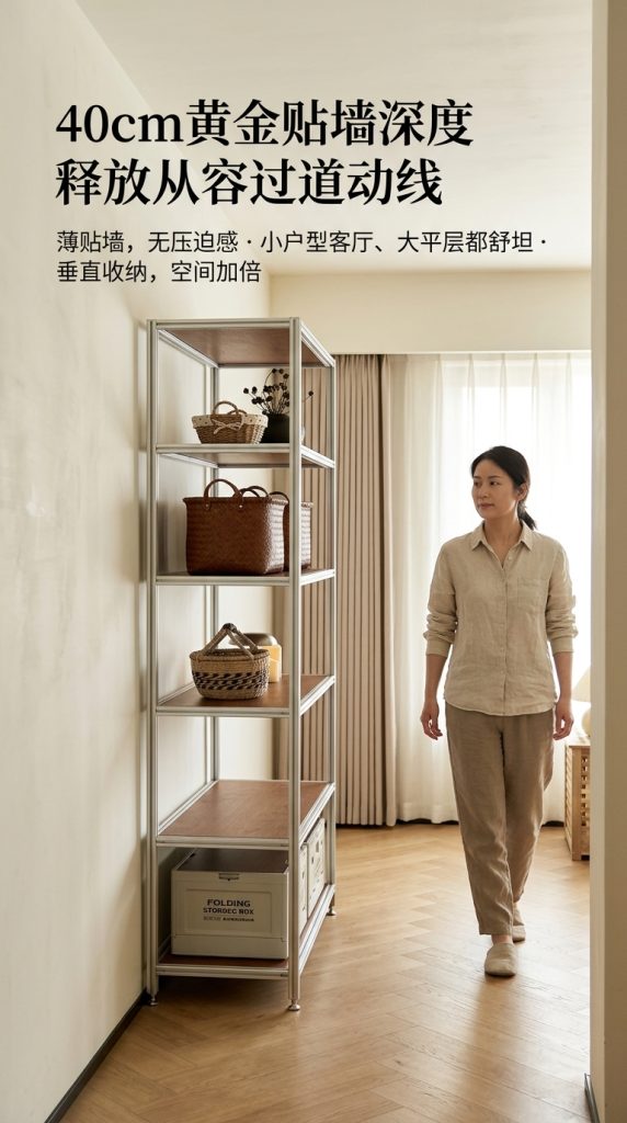 铝型材复古客厅置物架落地靠墙陈列柜多层收纳架轻奢高级感陈列架 - 产品图片