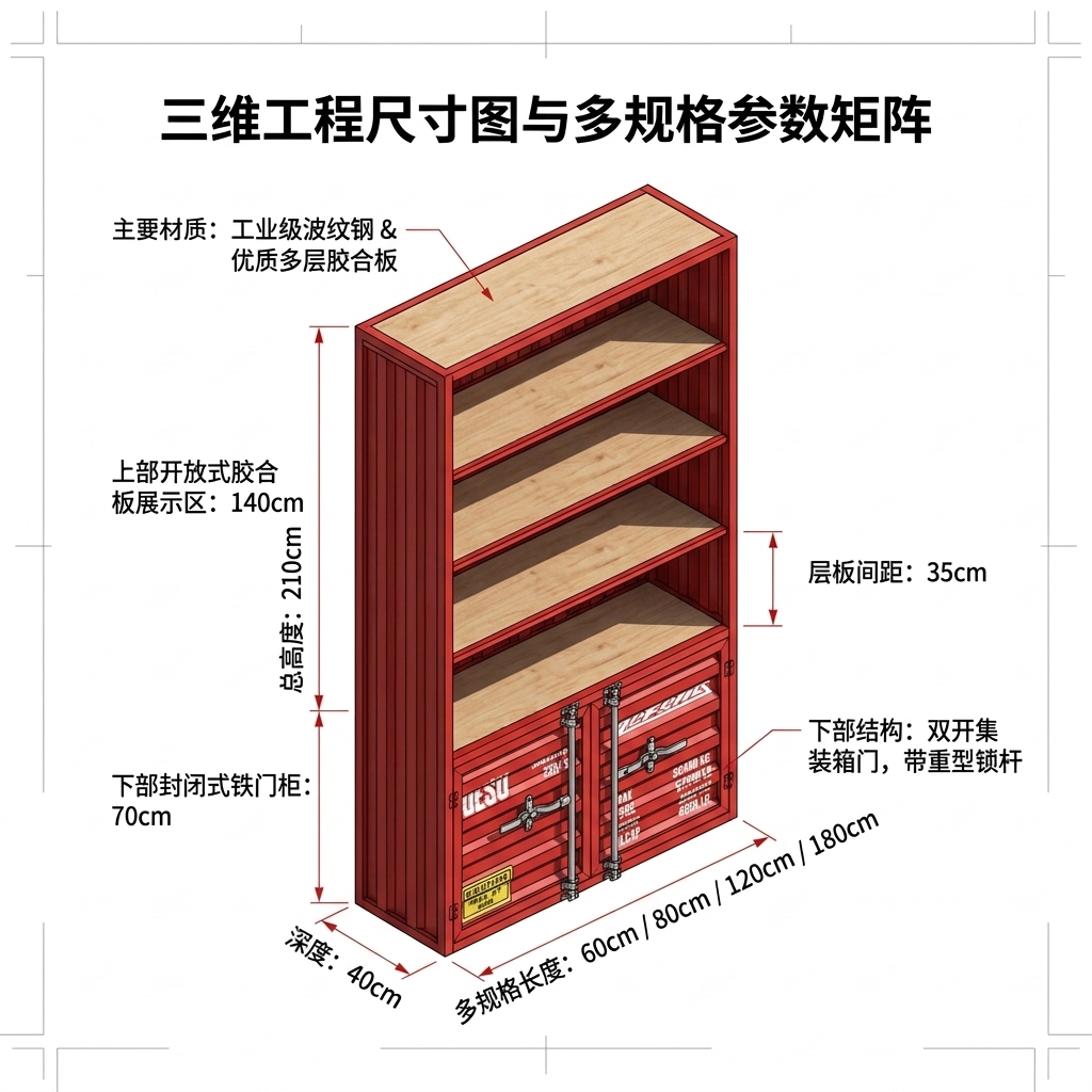 酒柜展示柜手办产品乐高陈列柜工业风集装箱商用展示玻璃柜置物架 - 产品图片