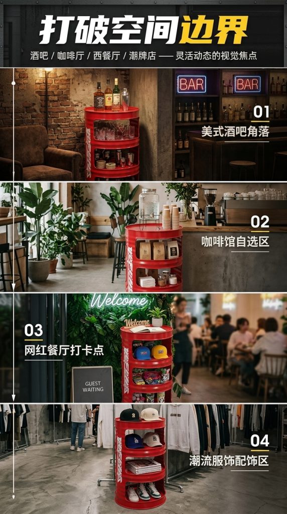 工业风油桶置物架酒吧清吧小酒馆复古创意商用收纳多层隔板展示架 - 产品图片
