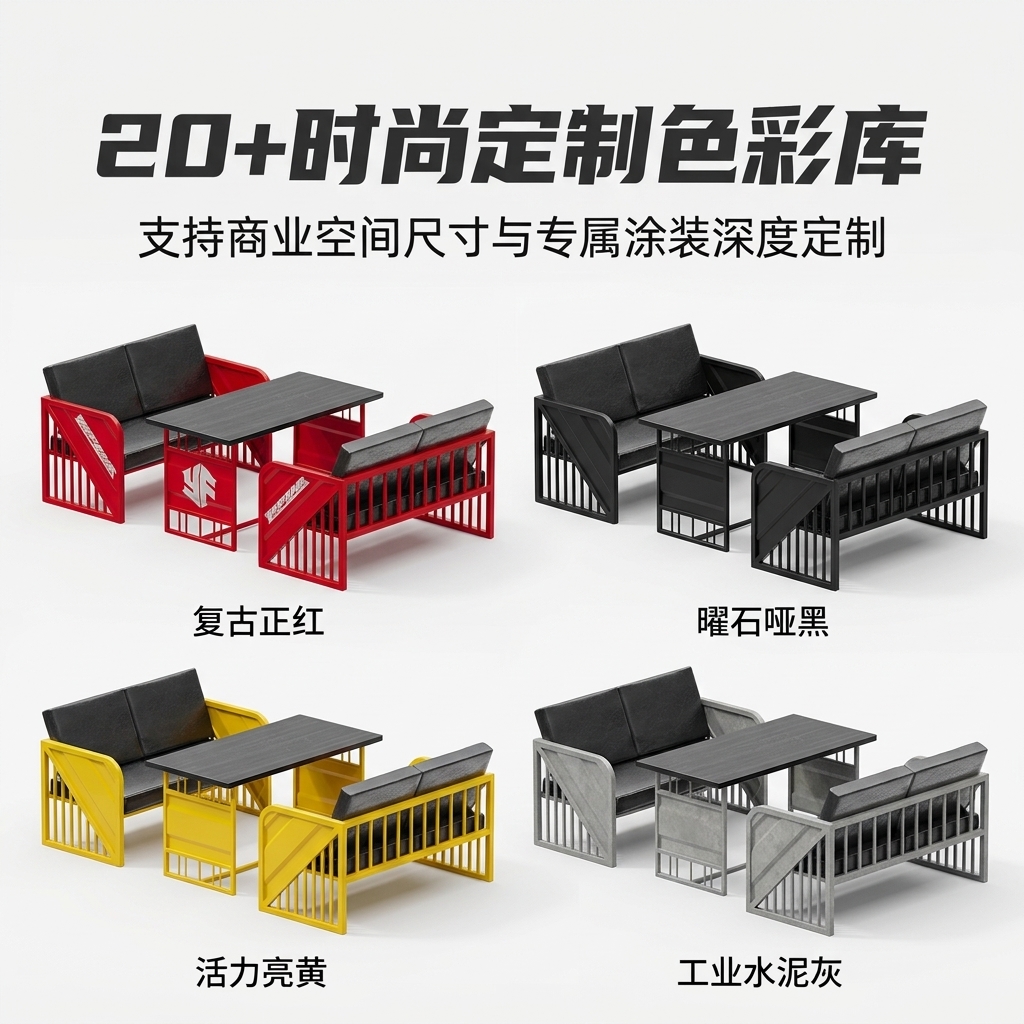工业风酒吧桌椅组合清吧定制铁艺集装箱复古奶茶店咖啡厅卡座沙发 - 产品图片