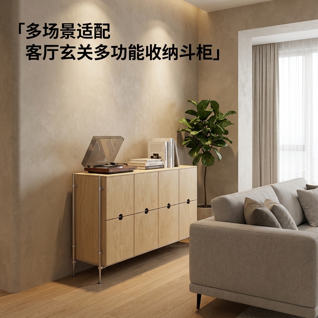 海洋板光轴餐边柜客厅多门储物柜多功能靠墙收纳柜工业风落地斗柜 - 产品图片