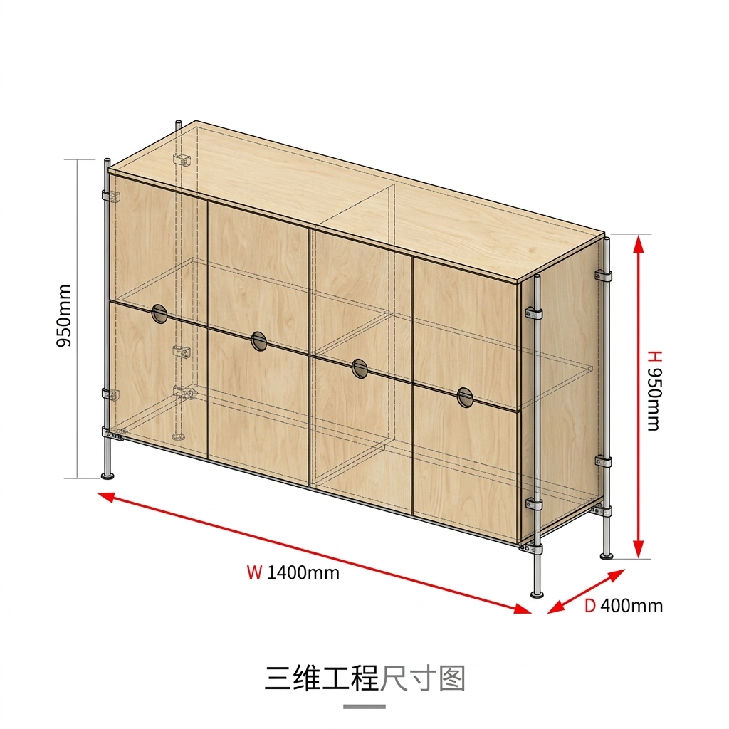 海洋板光轴餐边柜客厅多门储物柜多功能靠墙收纳柜工业风落地斗柜 - 产品图片