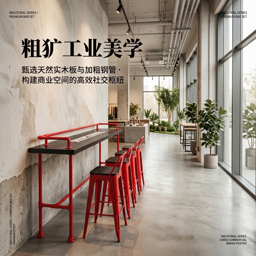实木吧台桌酒吧奶茶店桌椅组合家用靠墙创意高脚桌铁艺吧台长条桌 - 产品图片