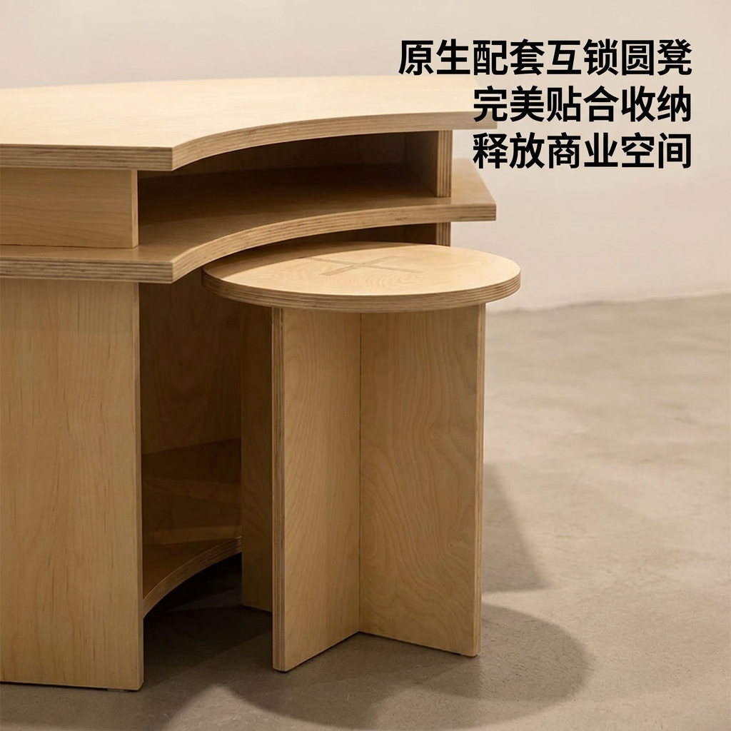 海洋板异形中岛台商业空间展示台咖啡店设计感桌椅圆弧形流水台 - 产品图片