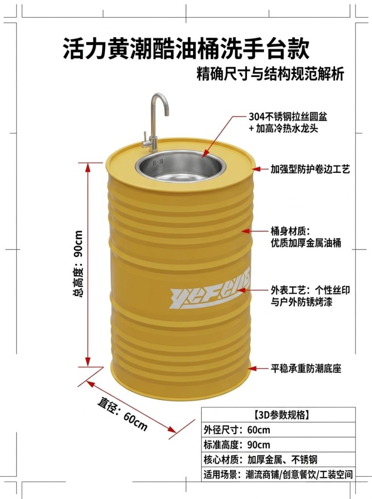 铁艺洗手盆复古工业风油桶创意卫生间洗漱台厕所个性洗手池洗手台 - 产品图片