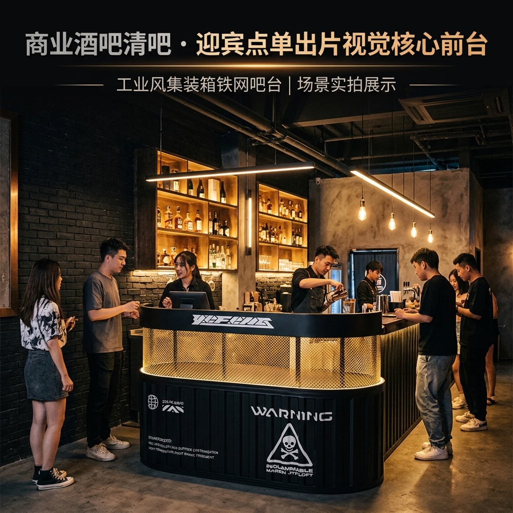 工业风吧台收银台酒吧清吧小酒馆健身房商用集装箱铁艺前台接待台 - 产品图片