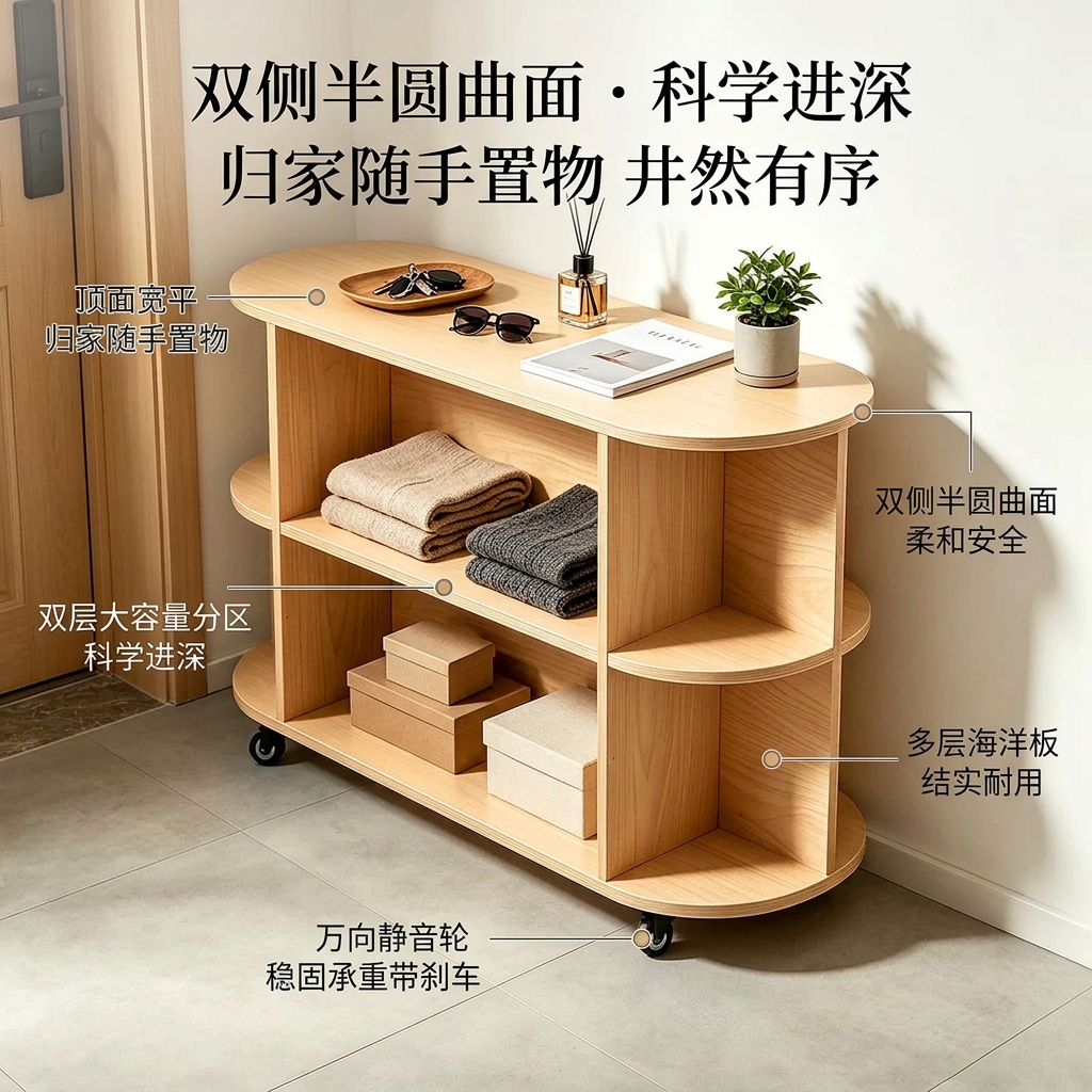 海洋板入户玄关柜可移动多层收纳架简约木质储物柜客厅咖啡柜边柜 - 产品图片