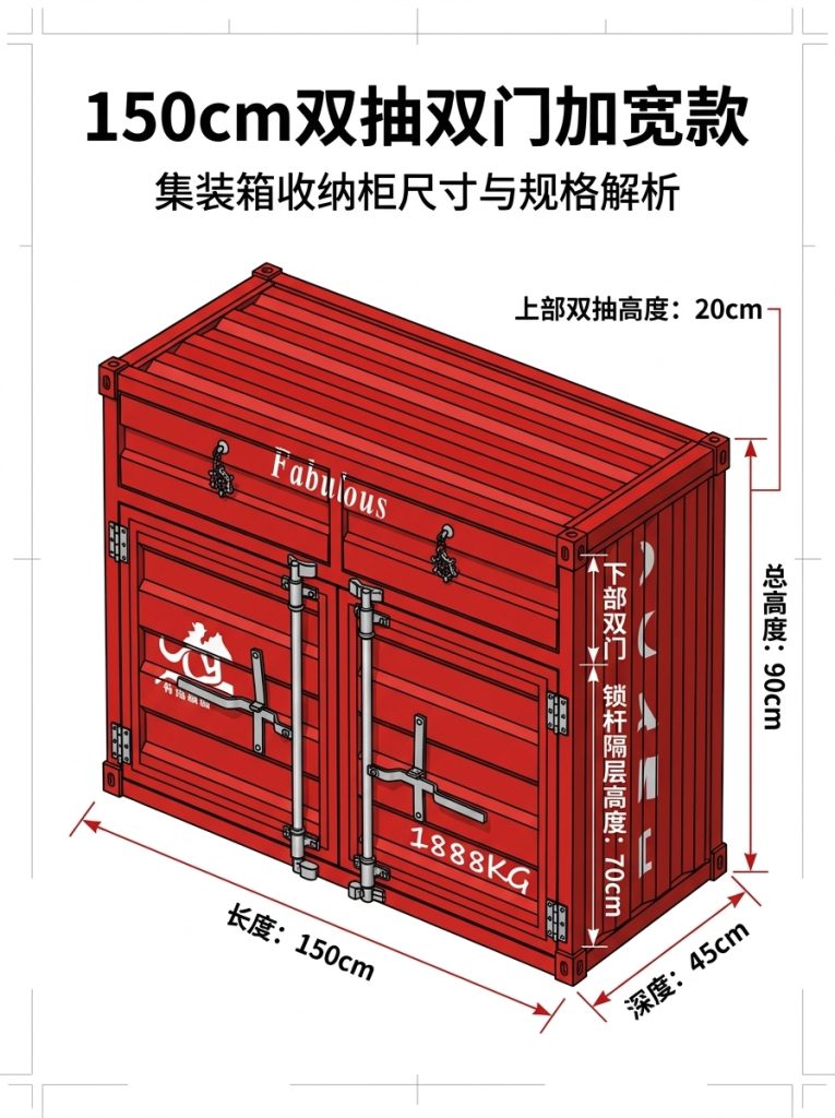 工业风复古餐柜创意文件柜集装箱设计做旧铁柜子玄关储物柜收纳柜 - 产品图片