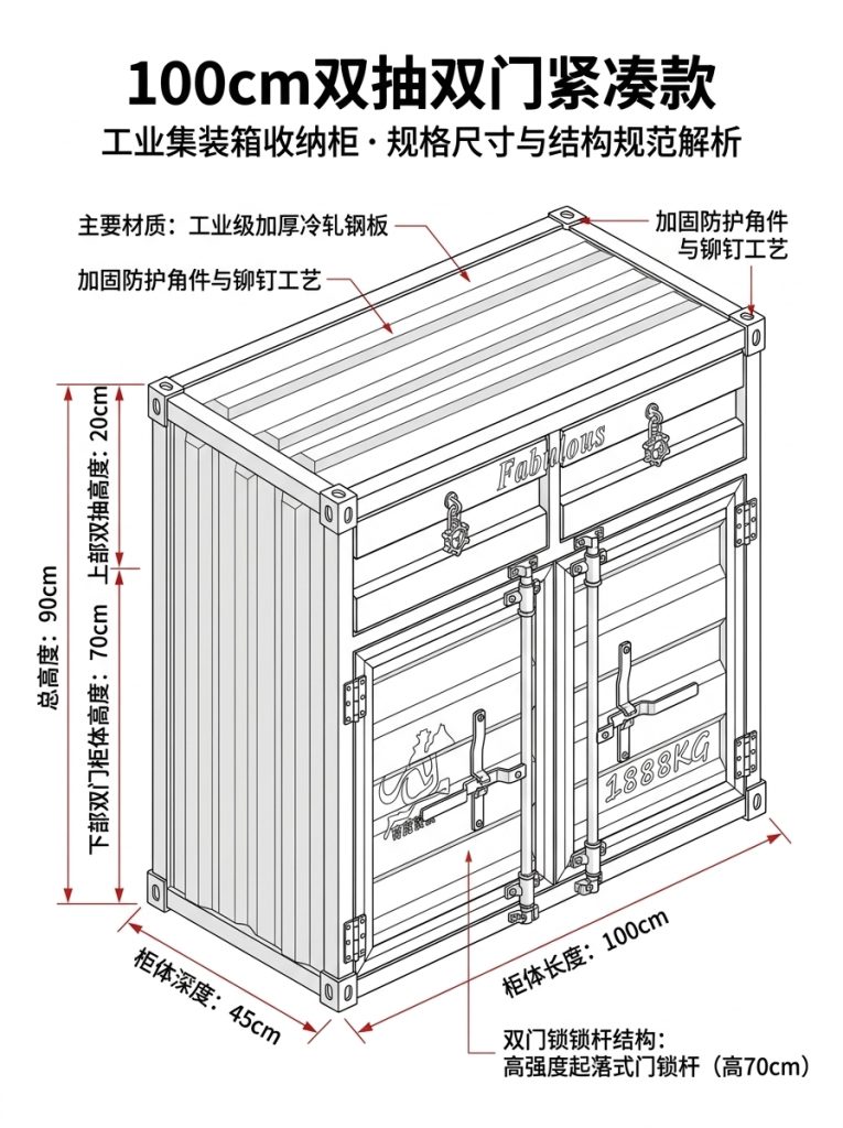 工业风复古餐柜创意文件柜集装箱设计做旧铁柜子玄关储物柜收纳柜 - 产品图片