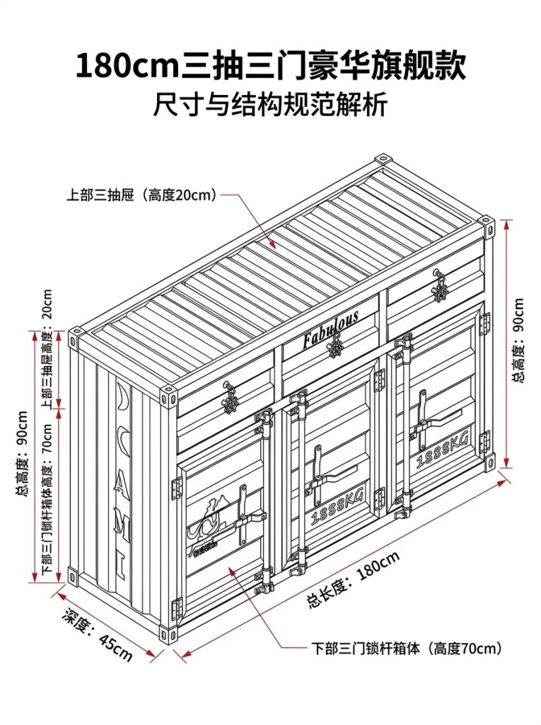 工业风复古餐柜创意文件柜集装箱设计做旧铁柜子玄关储物柜收纳柜 - 产品图片