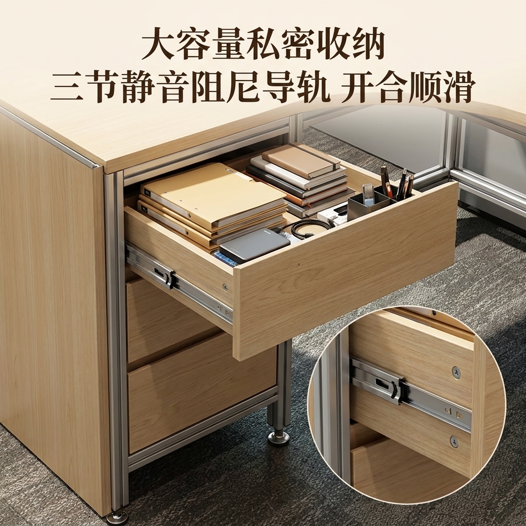 海洋板L型办公桌台式转角电脑桌办公室带抽屉书桌现代风工业桌子 - 产品图片