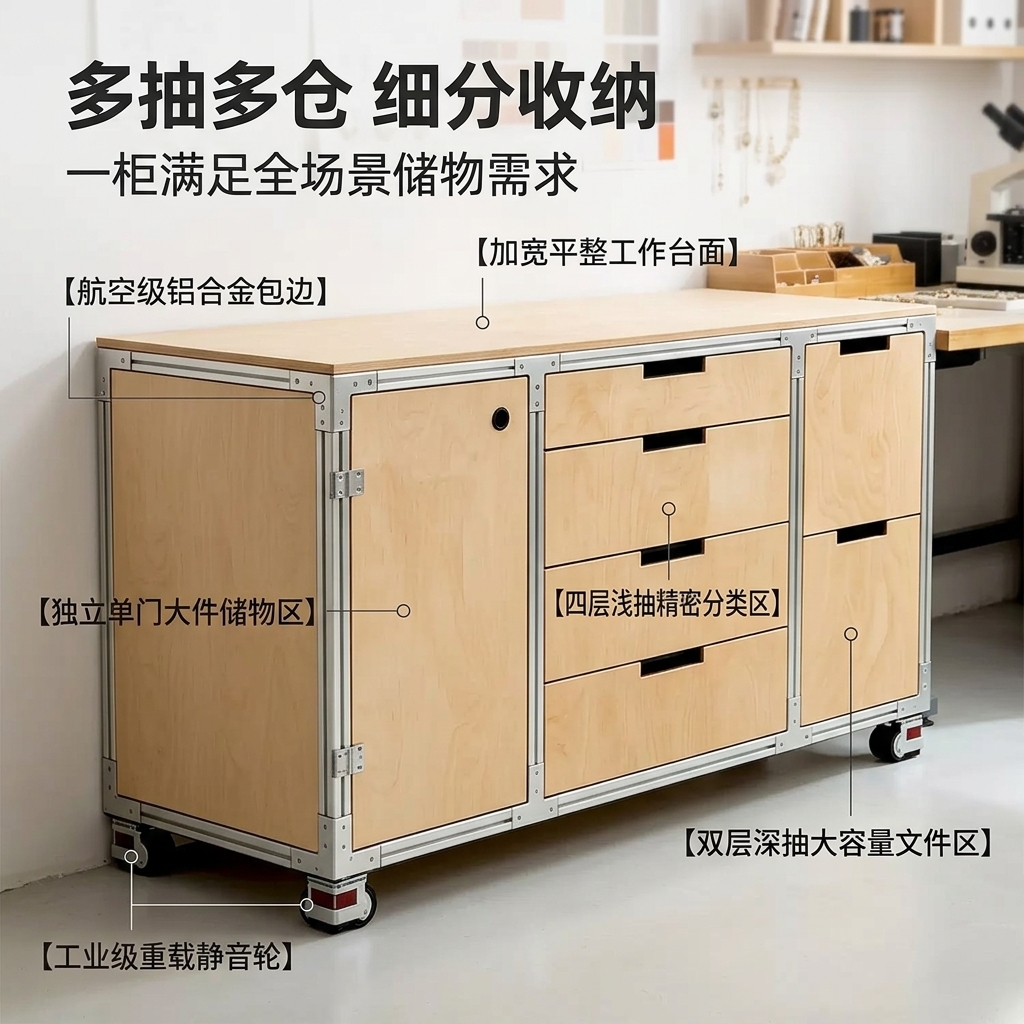 海洋板多层抽屉置物柜办公室多功能储物柜可移动咖啡柜商用展示柜 - 产品图片