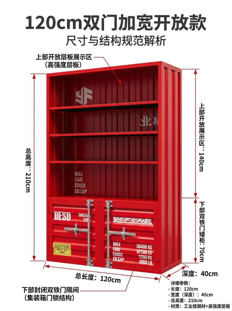 酒柜展示柜手办产品乐高陈列柜工业风集装箱商用展示玻璃柜置物架 - 产品图片