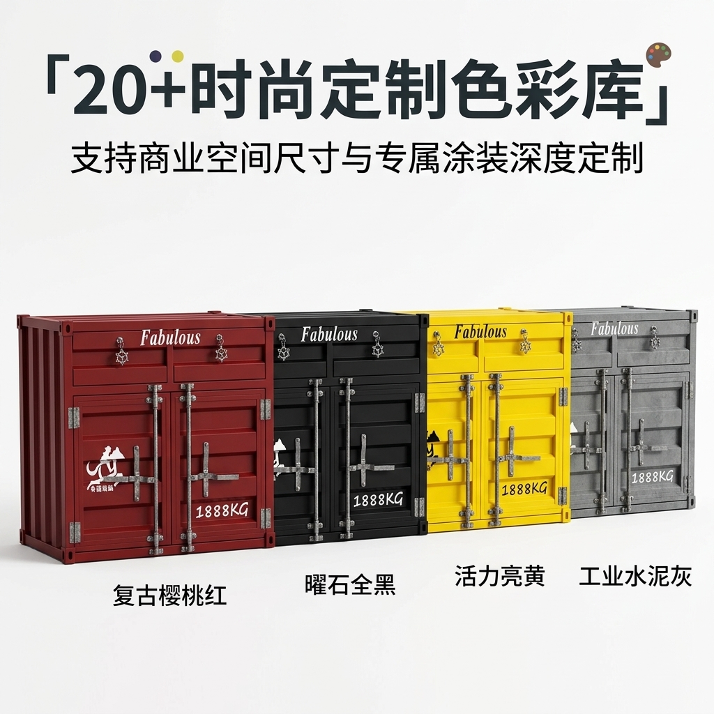 工业风复古餐柜创意文件柜集装箱设计做旧铁柜子玄关储物柜收纳柜 - 产品图片