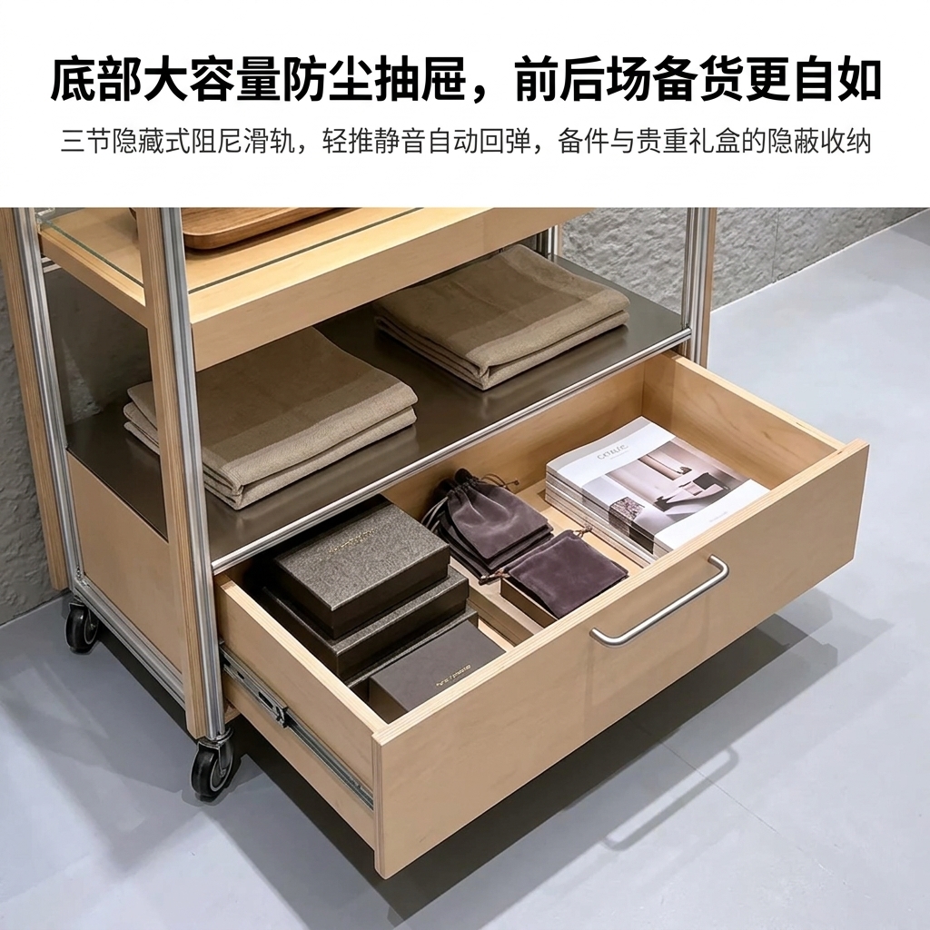 可移动玻璃展示柜多层储物柜海洋板铝型材陈列柜木质展柜可定制 - 产品图片