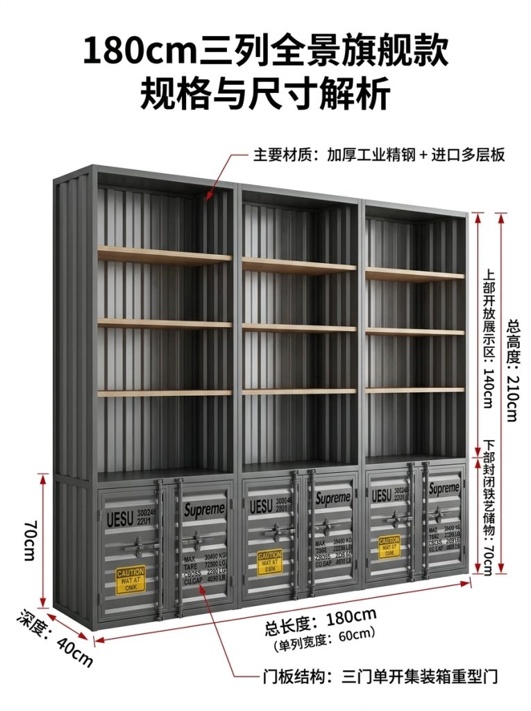 酒柜展示柜手办产品乐高陈列柜工业风集装箱商用展示玻璃柜置物架 - 产品图片