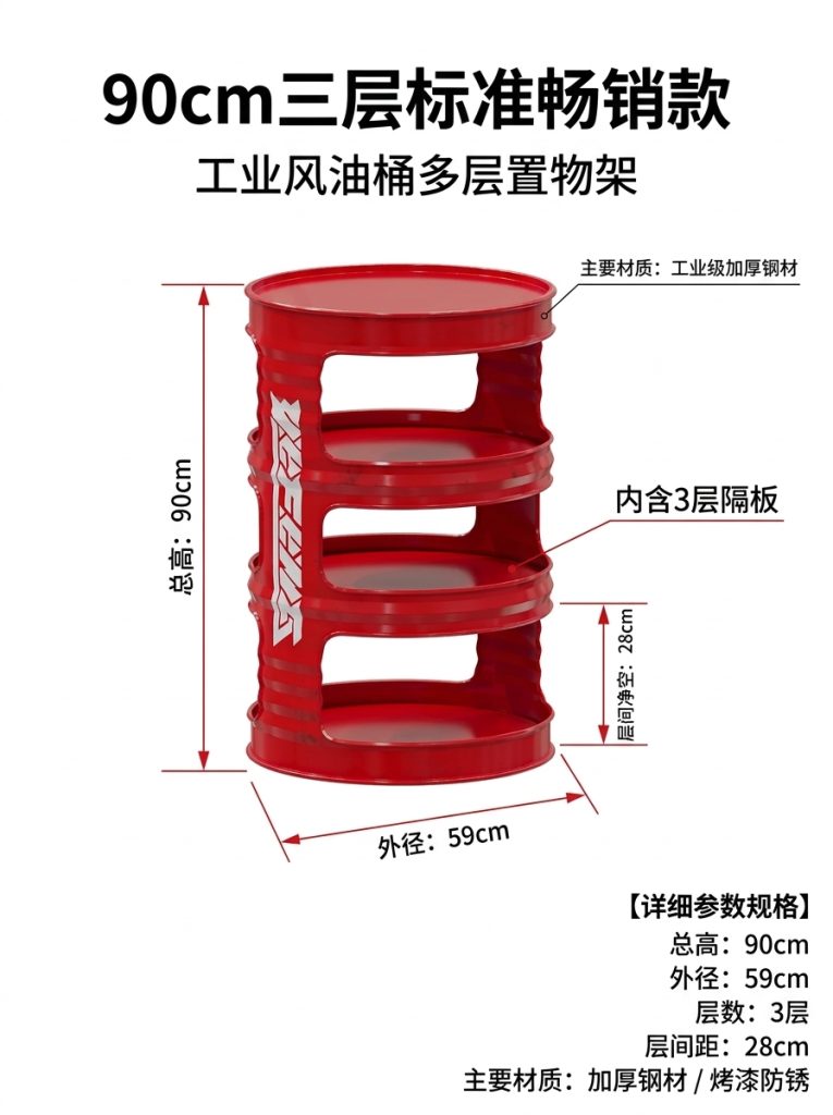 工业风油桶置物架酒吧清吧小酒馆复古创意商用收纳多层隔板展示架 - 产品图片