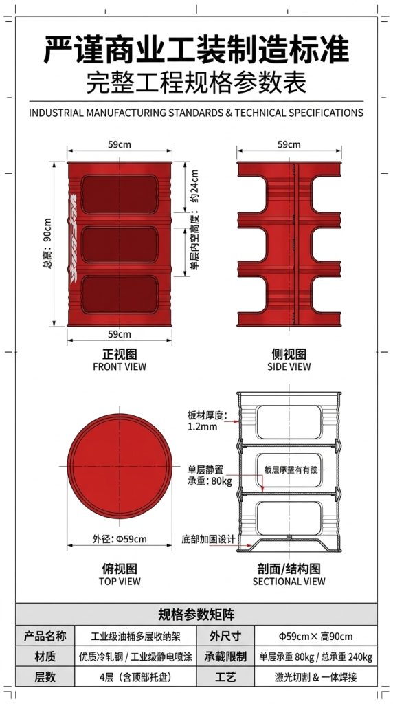 工业风油桶置物架酒吧清吧小酒馆复古创意商用收纳多层隔板展示架 - 产品图片