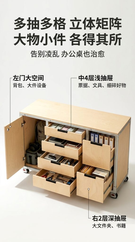 海洋板多层抽屉置物柜办公室多功能储物柜可移动咖啡柜商用展示柜 - 产品图片