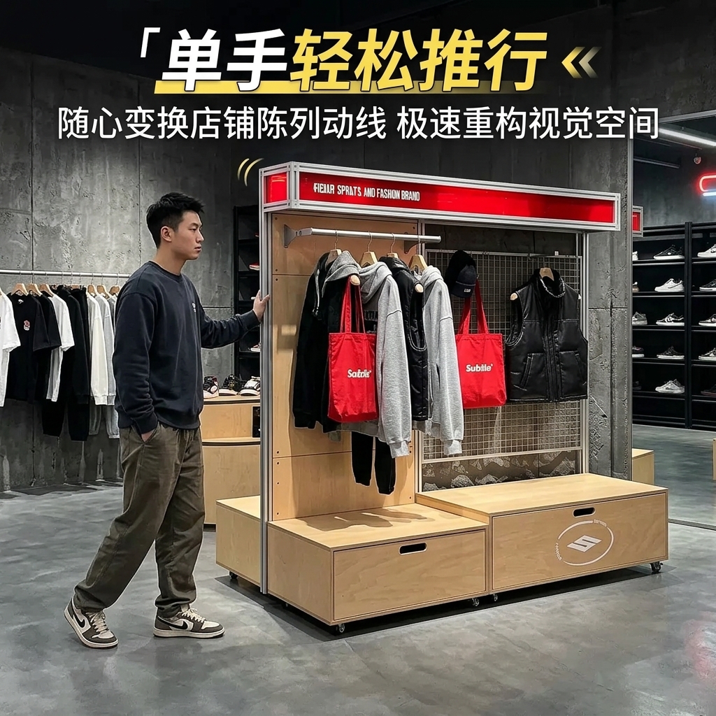 海洋板亚克力展示架可移动产品陈列架展会买手店货架商用置物架 - 产品图片