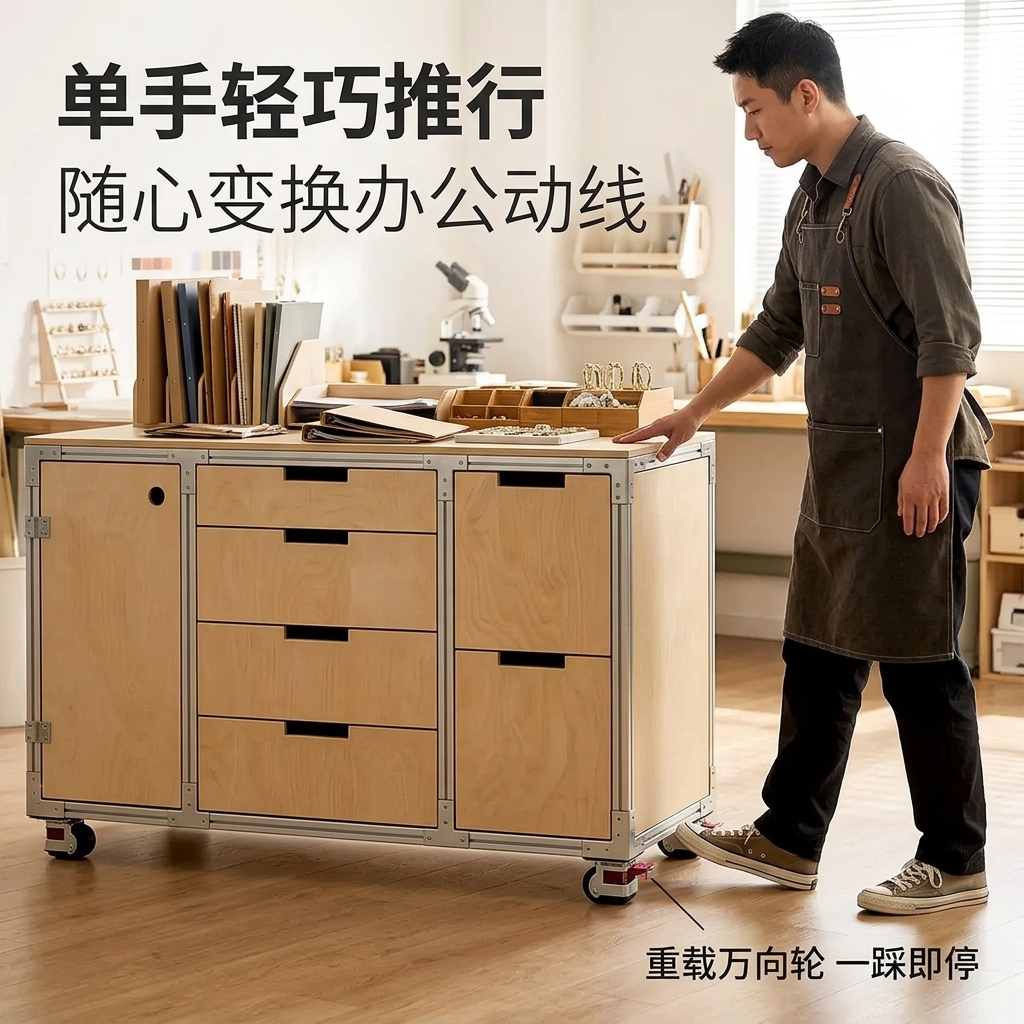 海洋板多层抽屉置物柜办公室多功能储物柜可移动咖啡柜商用展示柜 - 产品图片