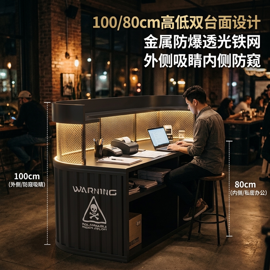 工业风吧台收银台酒吧清吧小酒馆健身房商用集装箱铁艺前台接待台 - 产品图片