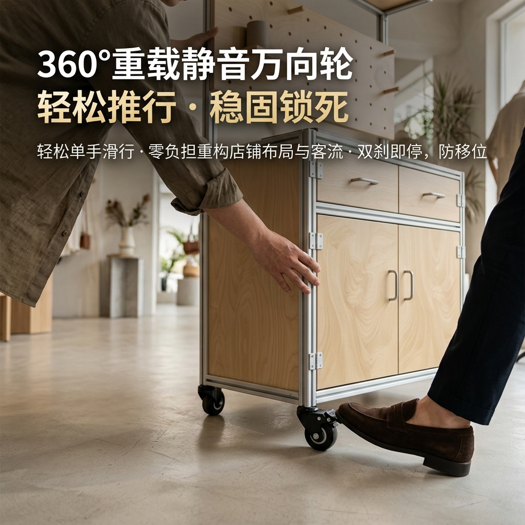 海洋板铝型材展示柜商铺落地式货柜收纳柜洞洞板一体置物架定制 - 产品图片