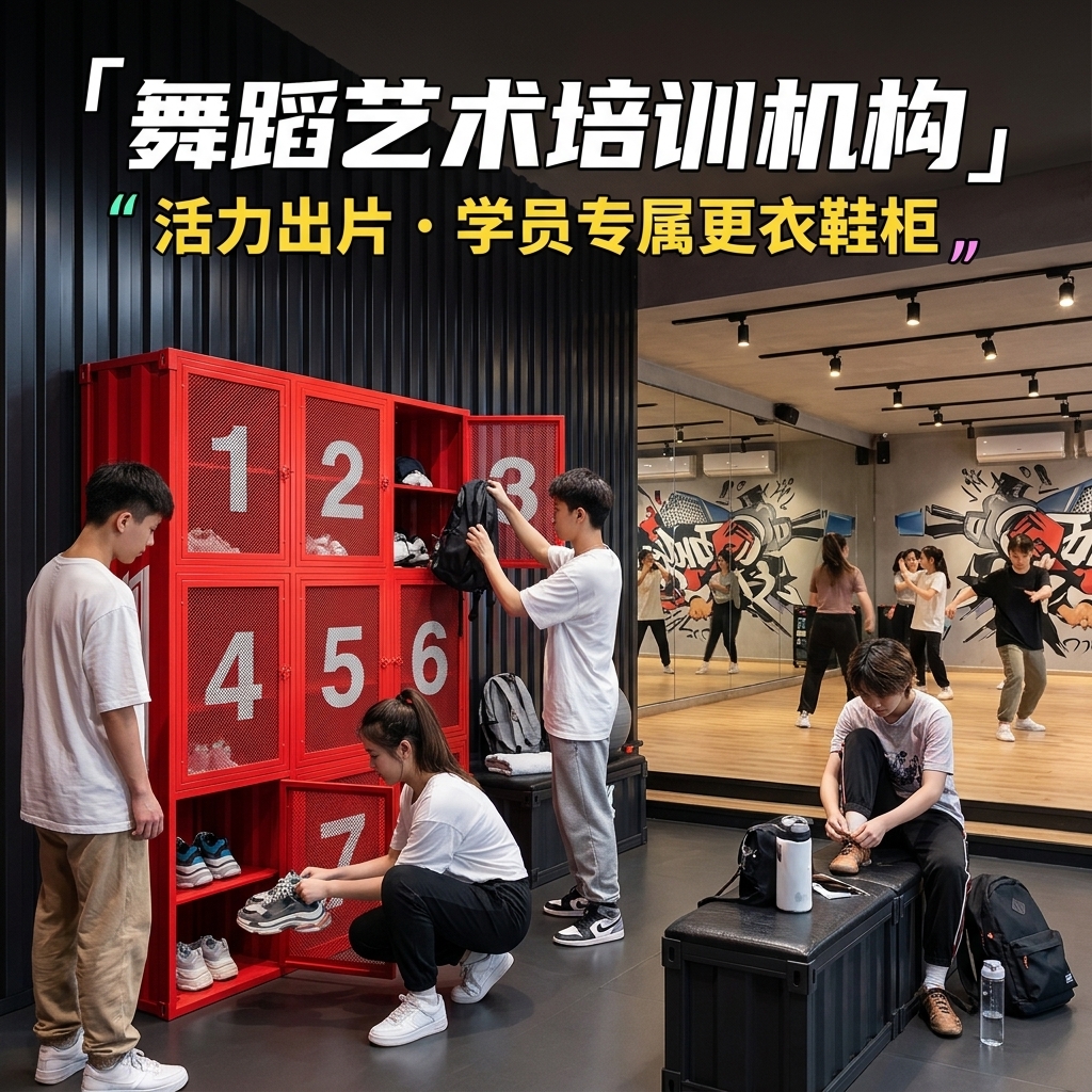 工业风更衣柜健身房舞蹈室体育运动鞋服收纳柜创意铁艺商用储物柜 - 产品图片