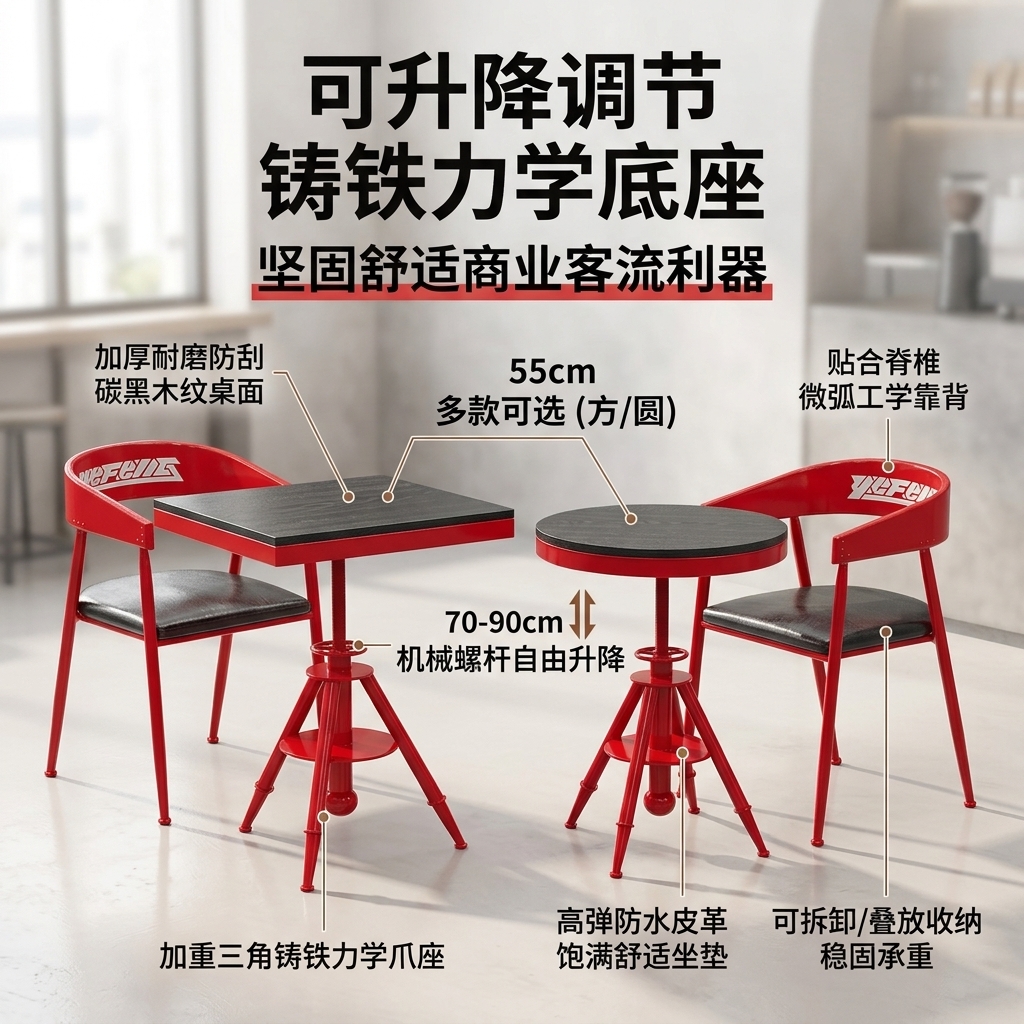 工业风桌椅组合酒吧餐台椅奶茶店咖啡厅休息区洽谈桌网红餐饮家具 - 产品图片