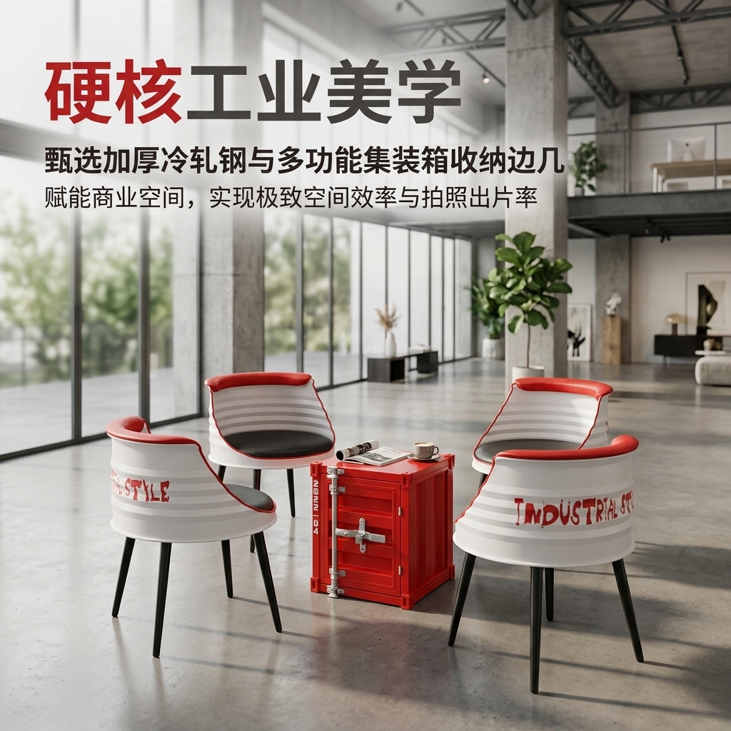 户外露营休闲外摆桌椅创意商用商场公共座椅工业风奶茶店桌椅组合 - 产品图片