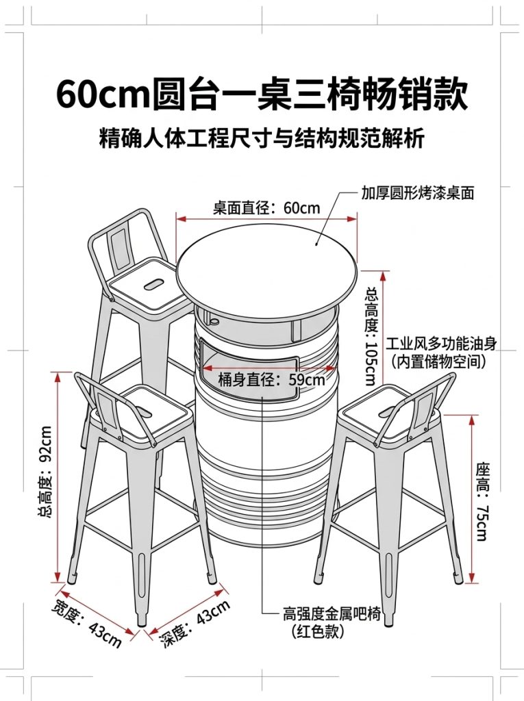 工业风油桶酒吧散台卡座桌椅创意户外休息区商用铁艺高脚桌椅组合 - 产品图片