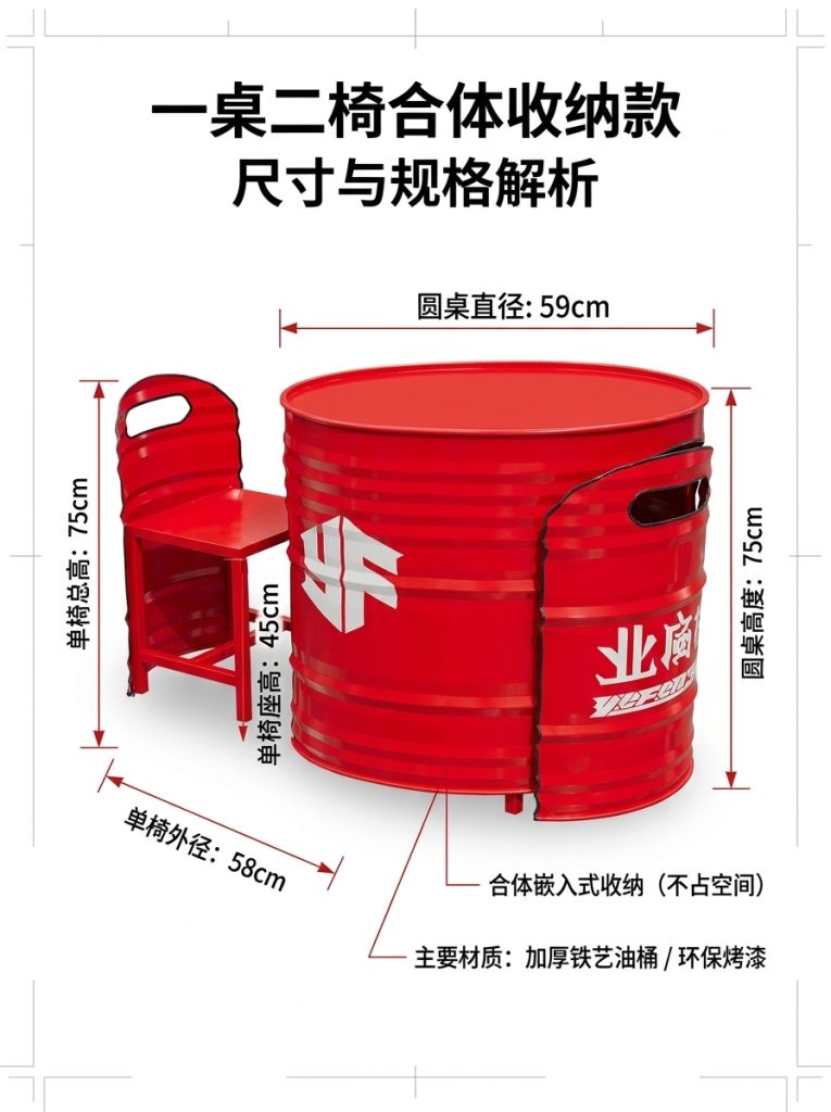 工业风外摆桌椅组合商业街酒吧清吧汉堡店卡座休息区油桶餐桌椅子 - 产品图片