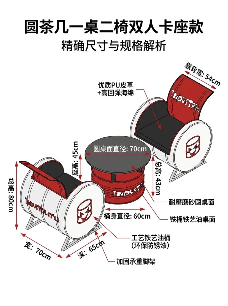 咖啡厅桌椅奶茶店创意商用清吧休闲区工业风酒吧卡座沙发茶几组合 - 产品图片