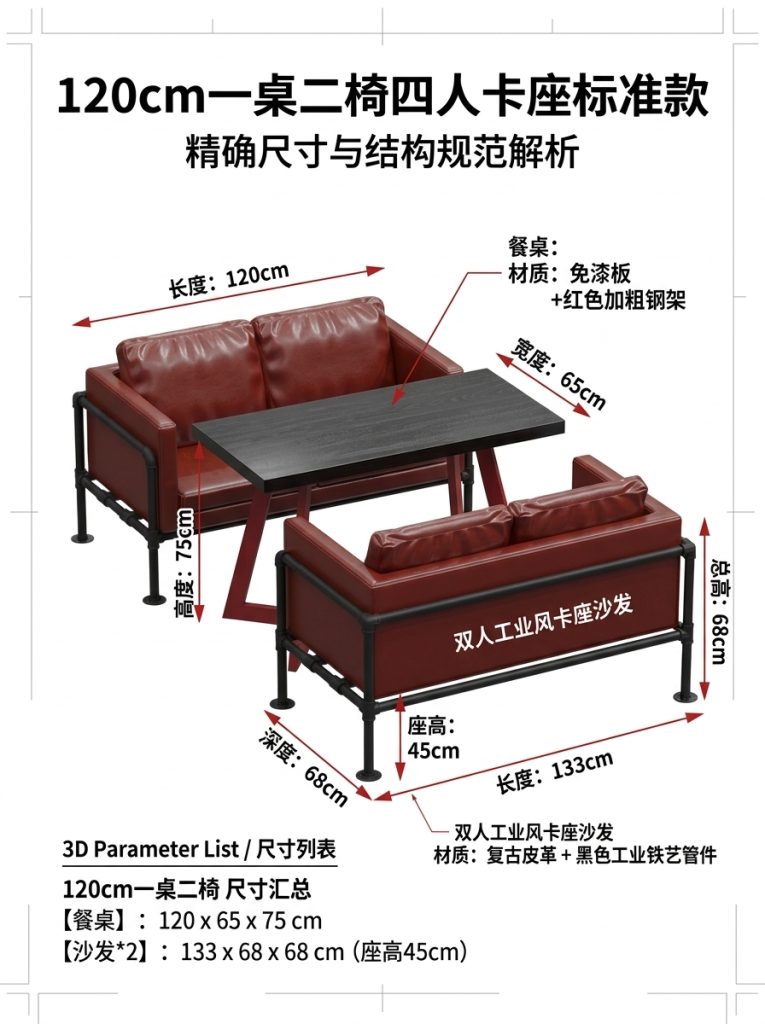 工业风酒吧沙发卡座接待餐桌网红奶茶店烧烤店清吧咖啡厅桌椅组合 - 产品图片