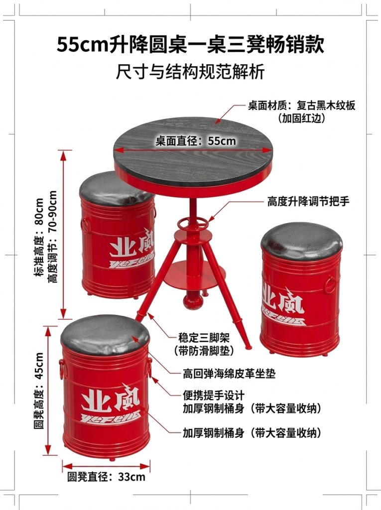 工业风桌椅组合网红奶茶店咖啡厅等候接待区域酒吧清吧露营风桌椅 - 产品图片