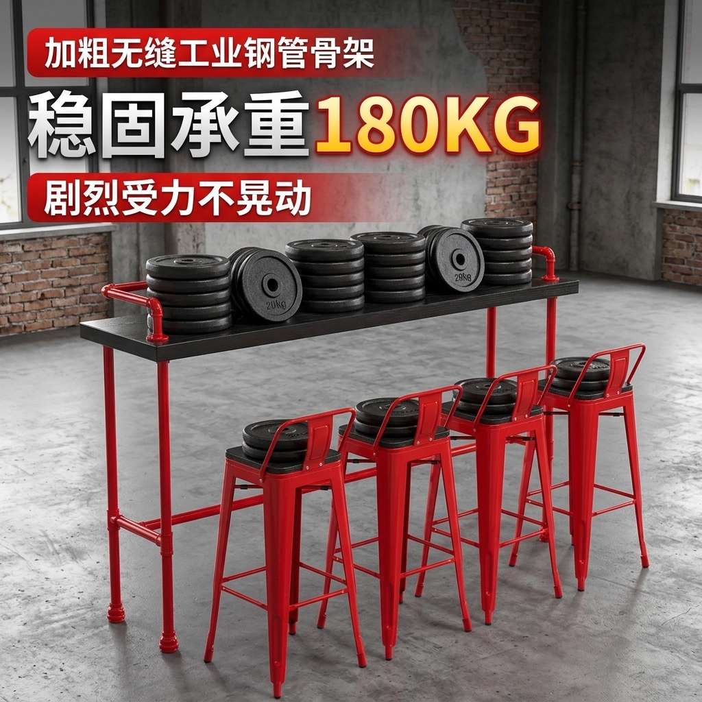 实木吧台桌酒吧奶茶店桌椅组合家用靠墙创意高脚桌铁艺吧台长条桌 - 产品图片